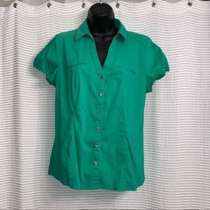 Express Essential Stretch Button-up Blouse Green
